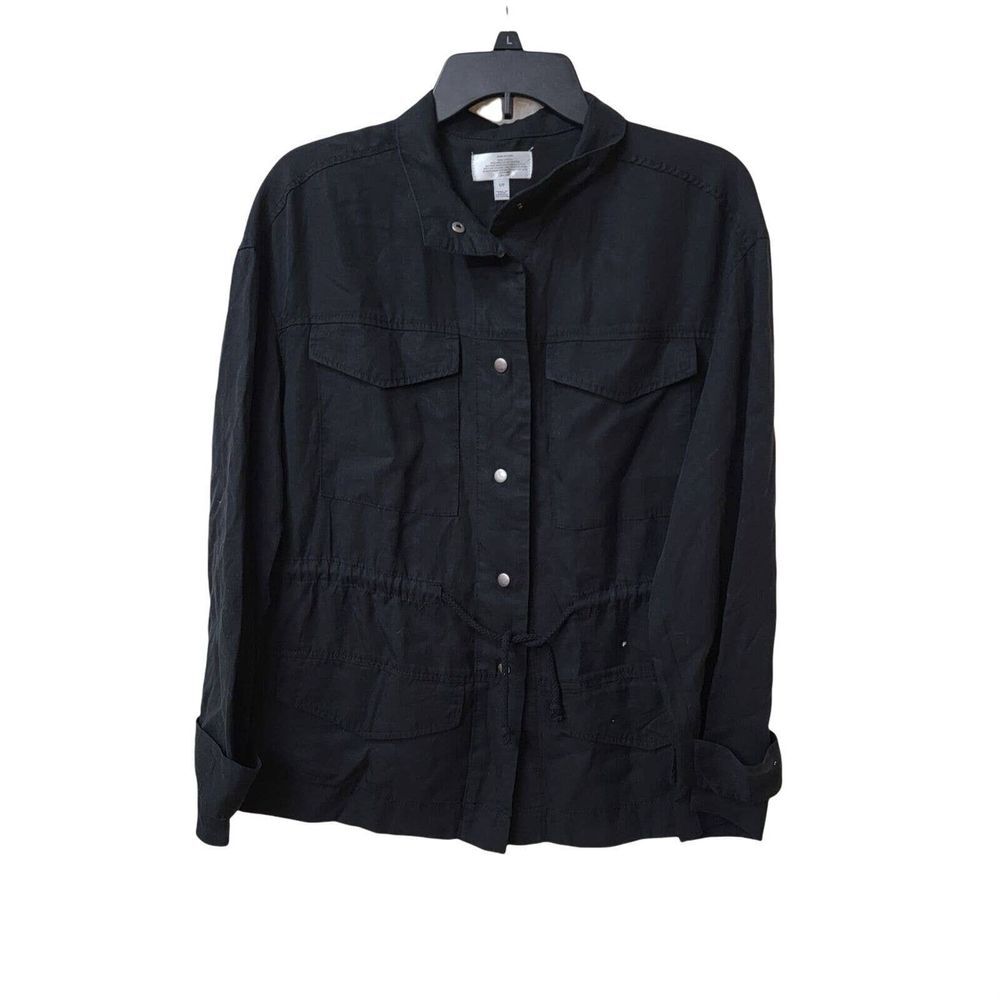Decoration Womens button down shirt Small Black Waist Tie Snap Buttons Collar